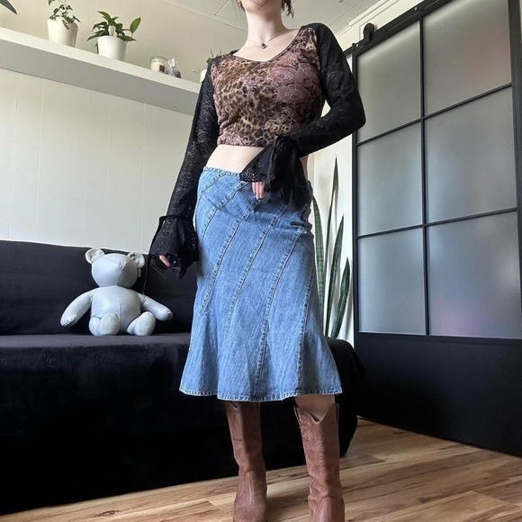 Tops - Insane y2k Floral Cheetah Print Lace Bell Long Sleeve Shirt